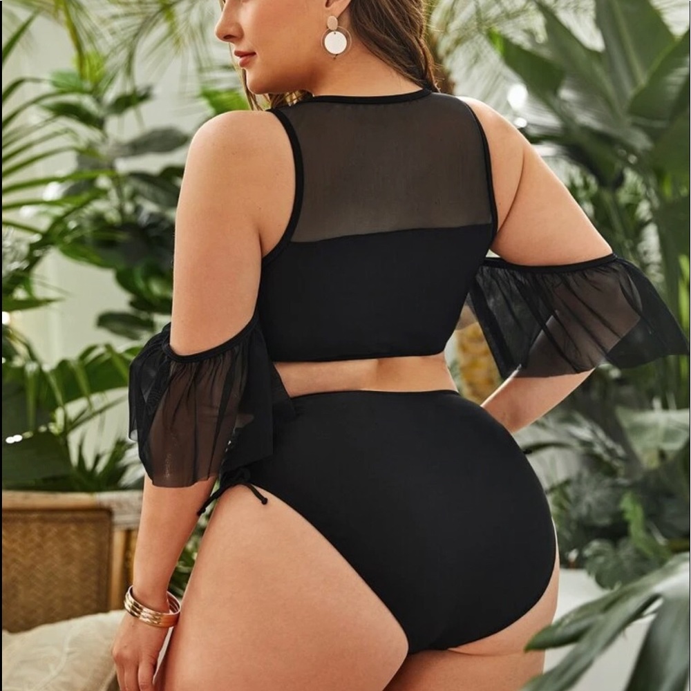 New women’s sheer black 2 piece plus size swimwear - Picture 3 of 4